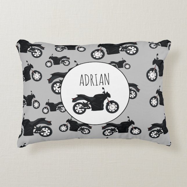 Cojín Decorativo Nombre personalizado del patrón de motocicleta (Anverso)