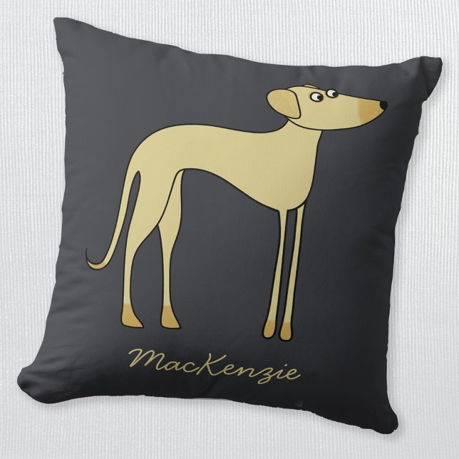 Cojín Decorativo Nombre personalizado del perro de Sloughi (Fun Sloughi Saluki Greyhound dog personalized custom name pillow)