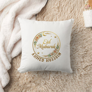 Cojín Decorativo Nombre Personalizado Eid Mubarak Floral Luna Dorad