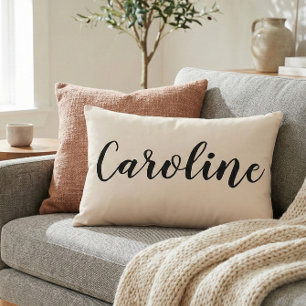 Cojín Decorativo Nombre Personalizado Elegante Crema Script Minimal