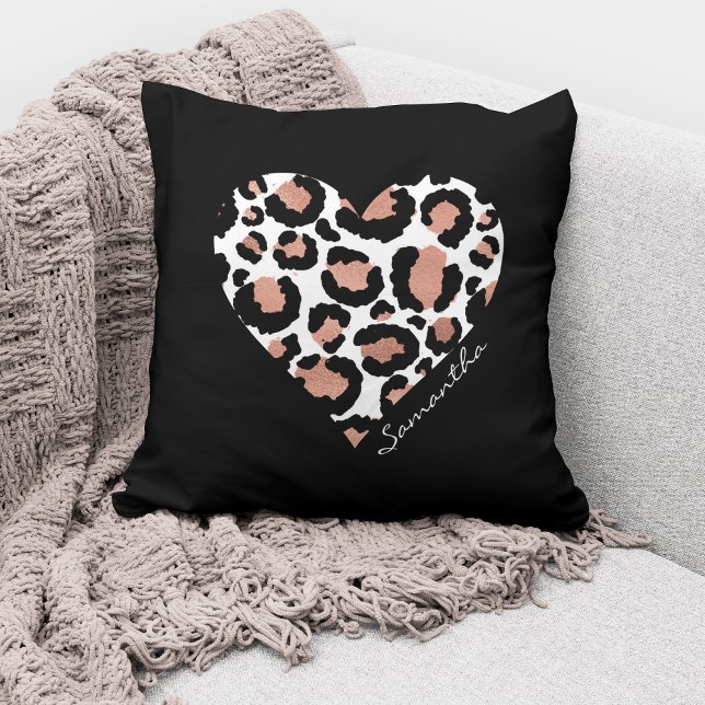Cojín Decorativo Nombre Personalizado Elegante Leopardo Negro (Subido por el creador)