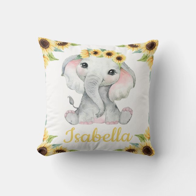 Cojín Decorativo Nombre personalizado Elephant Sunflower Pillow Gif (Anverso)