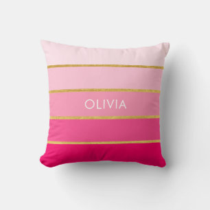 Cojín Decorativo Nombre personalizado en rosa brillante y dorado