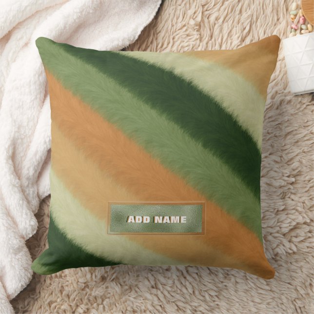 Cojín Decorativo Nombre personalizado Faux Fur Textura Naranja verd (Manta)