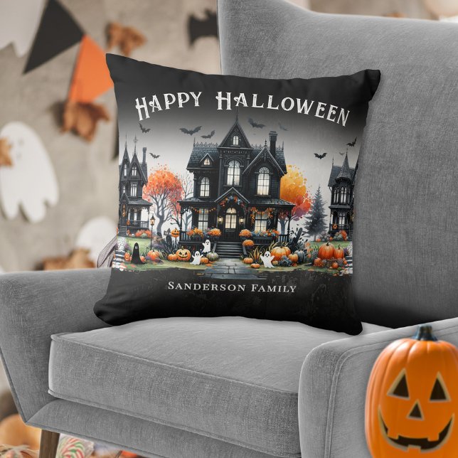 Cojín Decorativo Nombre personalizado Feliz Halloween (Personalized Name Happy Halloween Throw Pillow)
