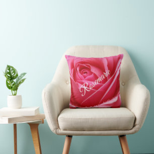 Cojín Decorativo Nombre personalizado Flor de Rosa Elegante