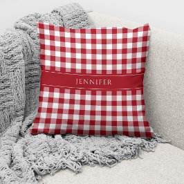Cojín Decorativo Nombre Personalizado Gingham Rojo