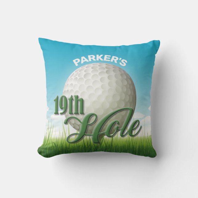 Cojín Decorativo NOMBRE personalizado Golfer Golf Pro Ball 19th Hol (Anverso)
