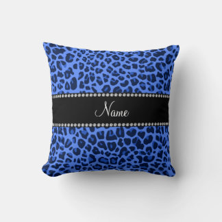 Cojín Decorativo Nombre personalizado huella de leopardo azul