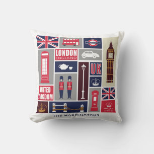 Cojín Decorativo Nombre personalizado Iconos del Reino Unido de Lon