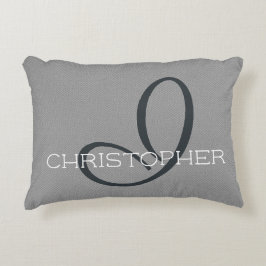 Cojín Decorativo Nombre Personalizado Inicial Blanco Gris Negra