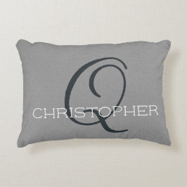 Cojín Decorativo Nombre Personalizado Inicial Q Negro Blanco Gris