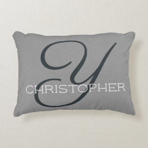 Cojín Decorativo Nombre personalizado inicial Y negro blanco gris