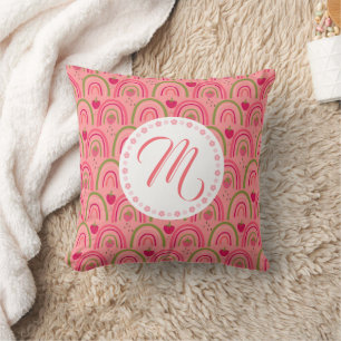 Cojín Decorativo Nombre personalizado iniciales arcoiris fresa rosa