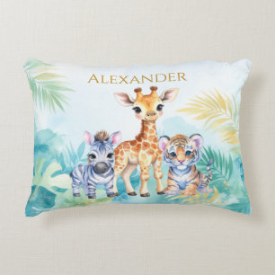 Cojín Decorativo Nombre personalizado Jungle Baby Zebra Giraffe y T