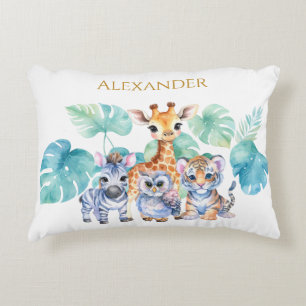 Cojín Decorativo Nombre personalizado Jungle Baby Zebra Giraffe y T