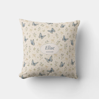 Cojín Decorativo Nombre personalizado lazo de mariposa azul regalo