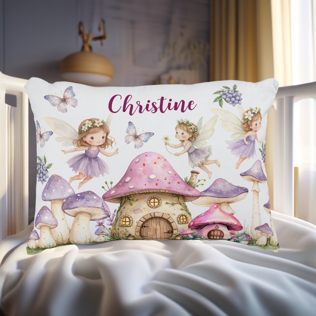 Cojín Decorativo Nombre personalizado Magic Fairies Pink Mushrooms (Subido por el creador)