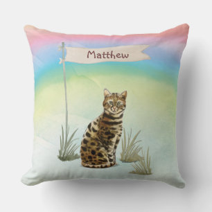 Cojín Decorativo Nombre personalizado Mascota de gato bengalí