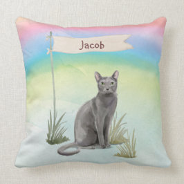 Cojín Decorativo Nombre personalizado Mascota de gato ruso azul
