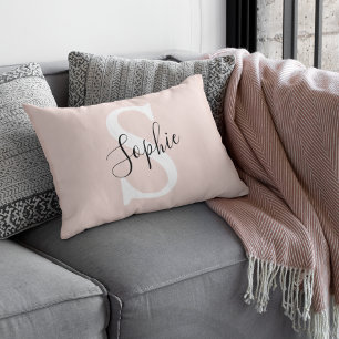Cojín Decorativo Nombre personalizado moderno Monograma Pastel rosa