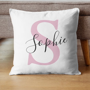 Cojín Decorativo Nombre personalizado moderno Monograma rosa