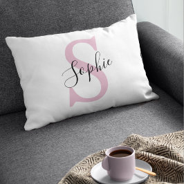 Cojín Decorativo Nombre personalizado moderno Monograma rosa