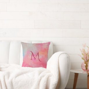 Cojín Decorativo Nombre personalizado + Monograma Tinta acuarela ro