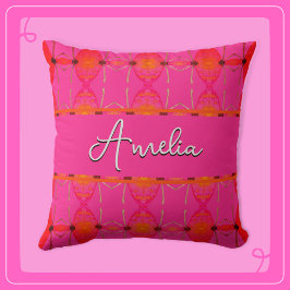 Cojín Decorativo Nombre personalizado Naranja Girly y rosa