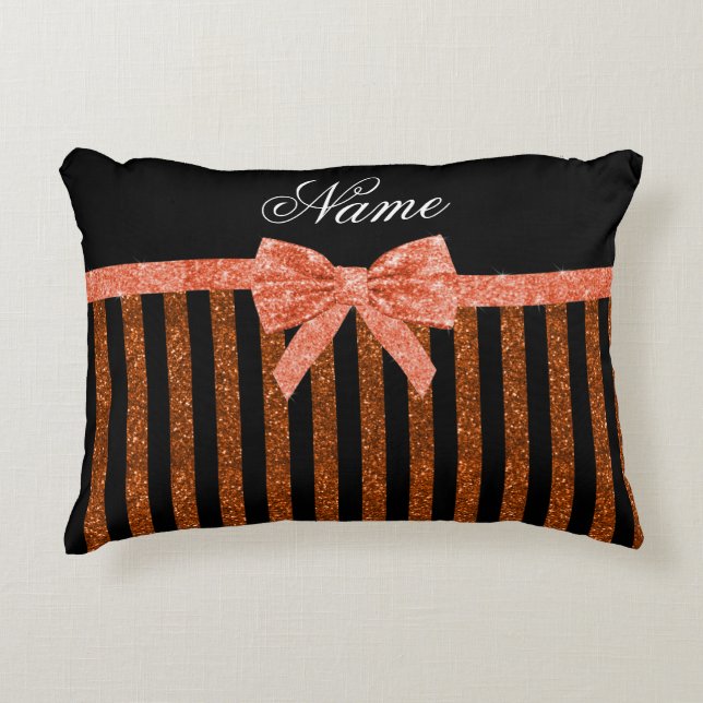 Cojín Decorativo Nombre personalizado naranja purpurinas de bandas  (Anverso)