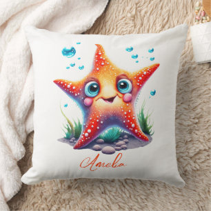 Cojín Decorativo Nombre personalizado Naranja sonriente Starfish Lo