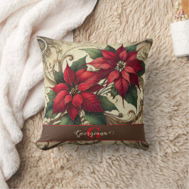 Cojín Decorativo Nombre personalizado Navidades Art Nouveau Poinset