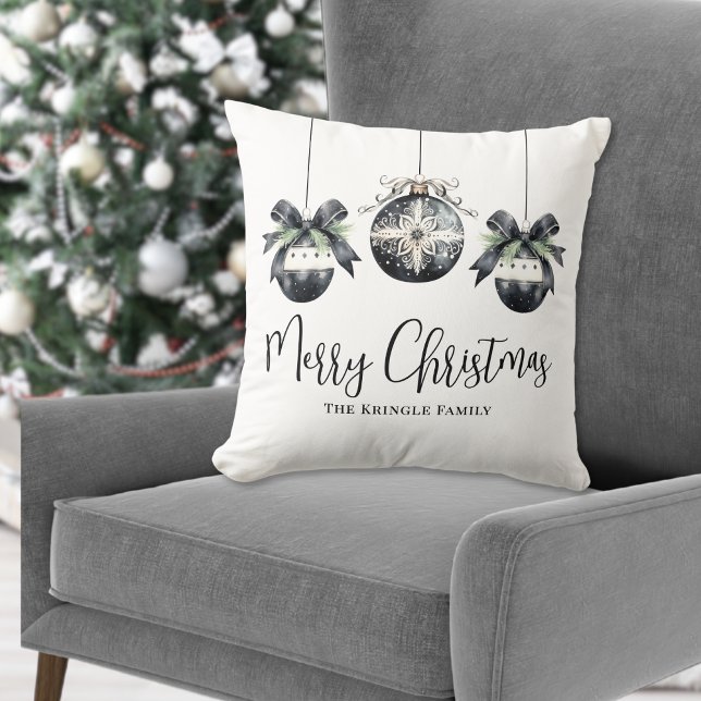 Cojín Decorativo Nombre personalizado Navidades blancos negros (Personalized Name Black White Christmas Throw Pillow )