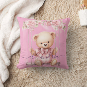 Cojín Decorativo Nombre personalizado Oso de peluche rosa lindo par