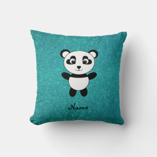 Cojín Decorativo Nombre personalizado panda turquesa purpurina
