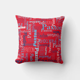 Cojín Decorativo Nombre personalizado Paxton azul rojo blanco