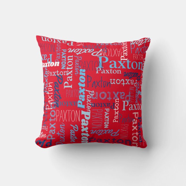 Cojín Decorativo Nombre personalizado Paxton azul rojo blanco (Anverso)