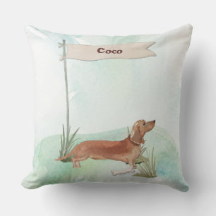 Cojín Decorativo Nombre personalizado Perro Dachshund marrón