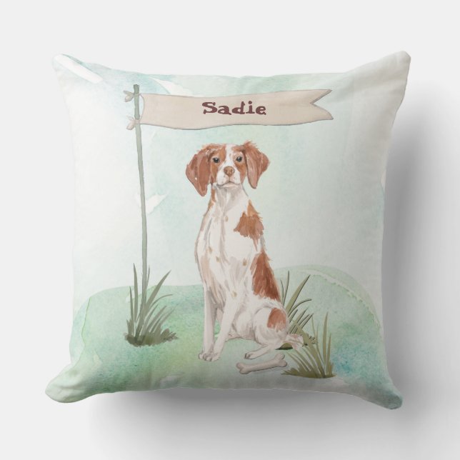 Cojín Decorativo Nombre personalizado Perro Mascota de Bretaña (Anverso)