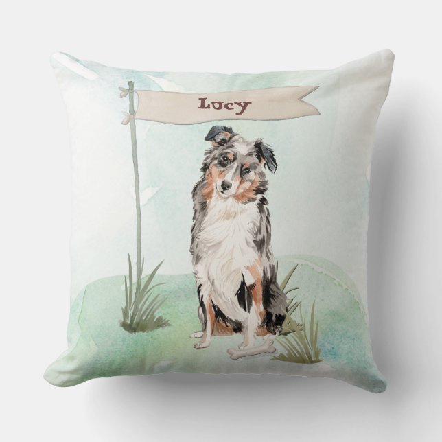 Cojín Decorativo Nombre personalizado Perro Mascota pastor australi (Anverso)