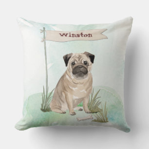 Cojín Decorativo Nombre personalizado Perro Mascota Pug