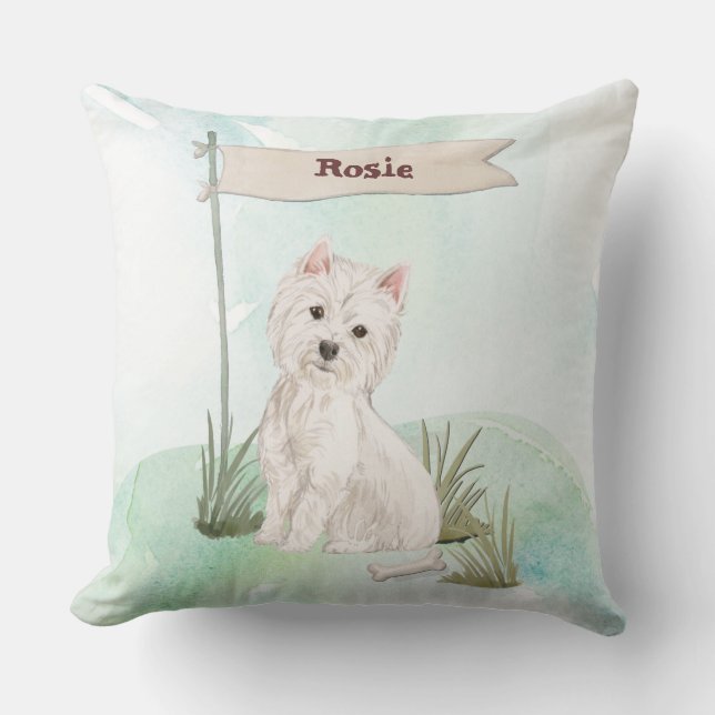 Cojín Decorativo Nombre personalizado Perro Mascota Westie (Anverso)
