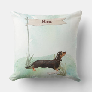 Cojín Decorativo Nombre personalizado perro negro y Mascota de Tan