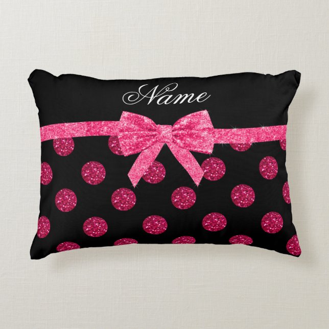 Cojín Decorativo Nombre personalizado purpurina rosa caliente polka (Anverso)