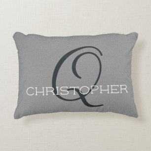 Cojín Decorativo Nombre personalizado Q Inicial Negro Blanco Gris
