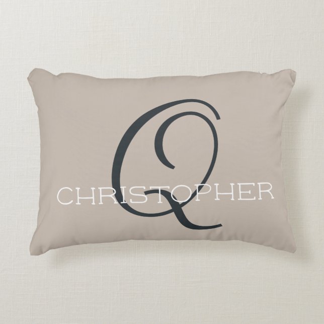 Cojín Decorativo Nombre Personalizado Q Taupe Neutral Inicial Tan (Anverso)