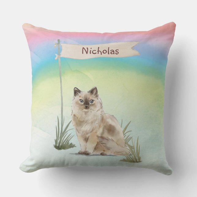 Cojín Decorativo Nombre personalizado Ragdoll Cat Mascota (Anverso)