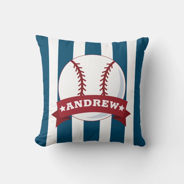 Cojín Decorativo Nombre personalizado rojo y azul del beisbol en la (Anverso)