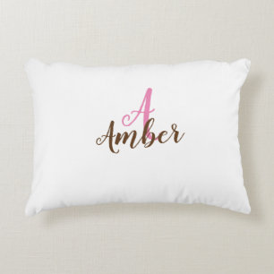 Cojín Decorativo Nombre personalizado rosa marrón inicial