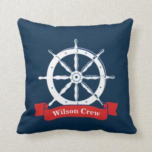 Cojín Decorativo Nombre personalizado, rueda náutica blanca,